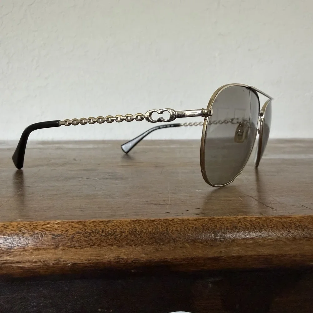 Coach Bree Sunglasses HC7045-L085 Vintage Silver Black 59-14-140 Y2K Aviator